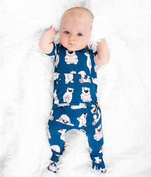 Change-A-Roo™ Front Opening Romper in Minted O.G Polar Pals