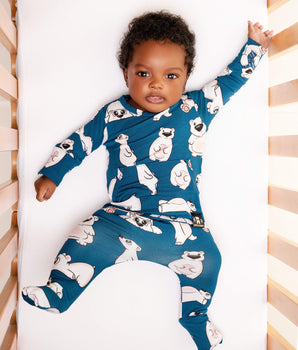 Change-A-Roo™ Front Opening Romper in Minted O.G Polar Pals