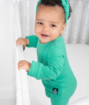 Front Opening Ready Set Romper® in Ribbed Seafoam
