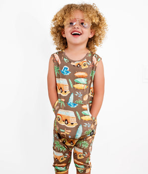 FINAL SALE Change-A-Roo™ Front Opening Tank Shortie Romper in Surf's Up