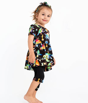 Switch-A-Roo™ Reversible Opening Twirl Romper in Turtley Awesome & Ribbed Essential Midnight