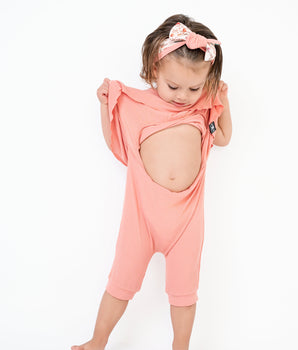 Switch-A-Roo™ Reversible Opening Twirl Shortie Romper in Ribbed Just Peachy