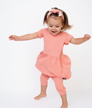 Switch-A-Roo™ Reversible Opening Twirl Romper in Ribbed Just Peachy