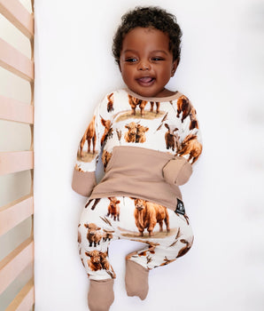 Front Opening Ready Set Romper® in Highland Dreams & Ribbed Sandstone