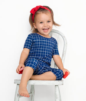 Switch-A-Roo ™ Reversible Opening Shortie Romper in Blueberry Connect