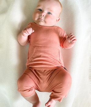 Change-A-Roo™ Front Opening Shortie Romper in Ribbed Just Peachy