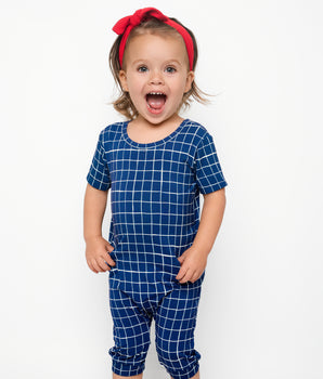 Switch-A-Roo ™ Reversible Opening Shortie Romper in Blueberry Connect
