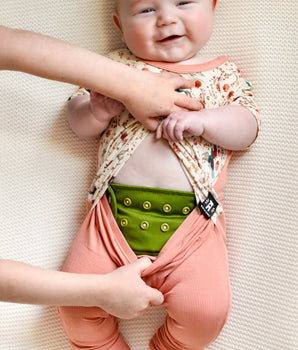 Switch-A-Roo ™ Reversible Opening Romper in Mermaid Lagoon & Ribbed Just Peachy