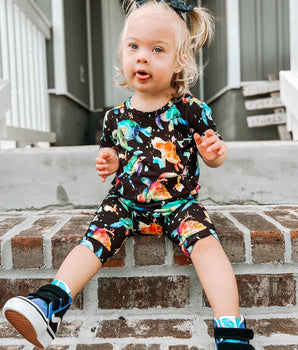 Change-A-Roo™ Front Opening Shortie Romper in Turtley Awesome