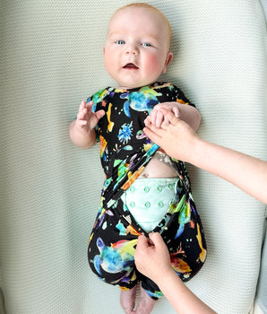 Change-A-Roo™ Front Opening Romper in Turtley Awesome