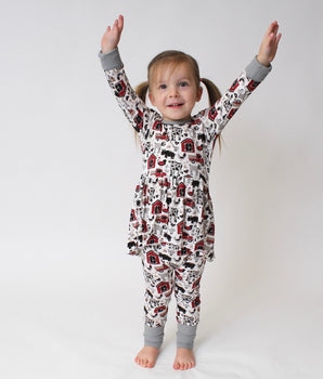 Switch-A-Roo™ Reversible Opening Twirl Romper in Farm Life