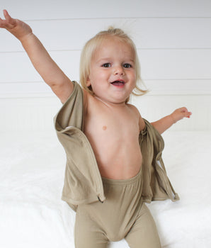 FINAL SALE Wrap-A-Roo™ Wrap Opening Romper in Ribbed Moss