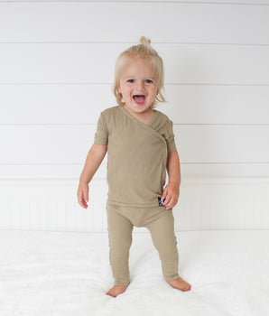 FINAL SALE Wrap-A-Roo™ Wrap Opening Romper in Ribbed Moss