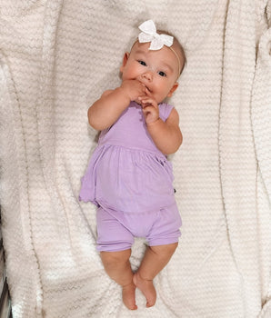 Switch-A-Roo™ Reversible Opening Tank Twirl Romper in Ribbed Lavender Mist