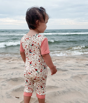 Change-A-Roo™ Front Opening Shortie Romper in Mermaid Lagoon & Ribbed Just Peachy