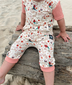 Change-A-Roo™ Front Opening Shortie Romper in Mermaid Lagoon & Ribbed Just Peachy